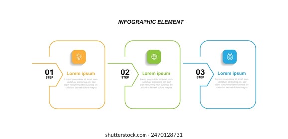 3 step process infographic template vector with icons suitable for workflow, business information, presentation, and more