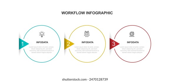 3 step process infographic template vector with icons suitable for workflow, business information, presentation, and more