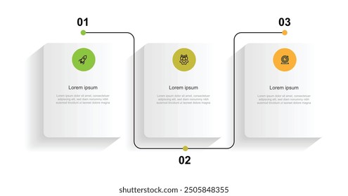 3 step process infographic template vector with icons can be used for workflow, business information, presentation, data visualization, infochart and web graphic design 