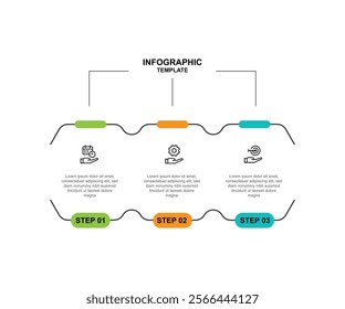 3 step process infographic template with line connected suitable for business information and web presentation 
