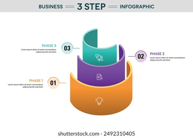 3 Step Semi Circle Cylinder Infographic. 3D Vector Illustration For Business Financial Report.