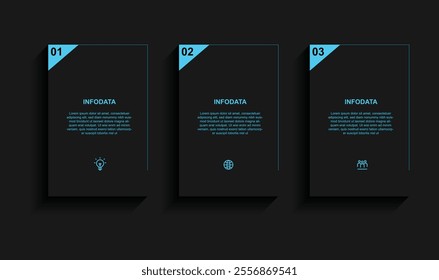 3 step square infographic template with black colour