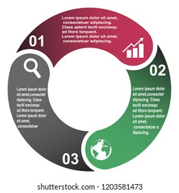 3 step vector element in three colors with labels, infographic diagram. Business concept of 3 steps or options with empty .