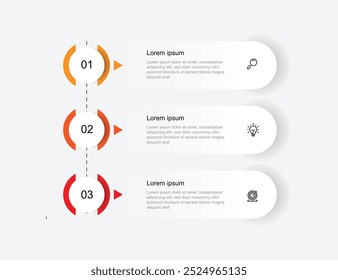 O elemento de vetor do modelo de infográfico do conceito vertical de 3 etapas com ícones pode ser usado para fluxo de trabalho, informações de negócios, dados de apresentação e design gráfico da Web 