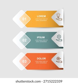 modelo de infográfico vertical em 3 etapas. layout de fluxo de trabalho, colunas de apresentação, informações gráficas de negócios.