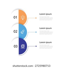 Modelo de infográfico vertical de 3 etapas com círculo e ícones