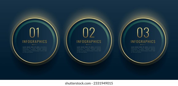 3 step workflow golden infographic banner design vector