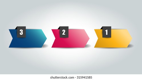 3 Steps arrow tutorial, chart, diagram. One, two, three concept.