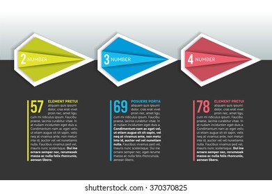 3 Steps arrow tutorial, chart, diagram, step by step chart. One, two, three concept.