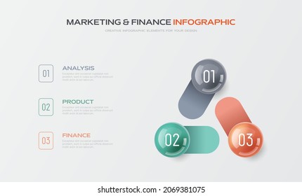 3 Pasos Presentación de la infografía empresarial. Diseño de gráfico de barras coloridas. Visualización gráfica estadística.