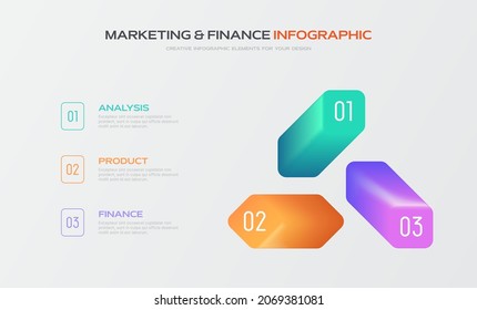 3 Pasos Presentación de la infografía empresarial. Diseño de gráfico de barras coloridas. 