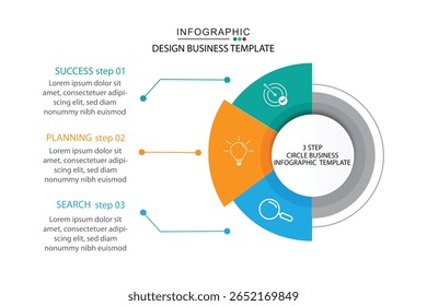 3 pasos de Plantilla de negocios, círculo de infografía de Plantilla de éxito del proceso, infografía de línea de tiempo, whit 3 pasos u opción.