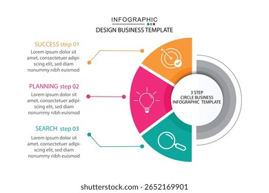3 etapas modelo de negócios, círculo infográfico modelo sucesso do processo, linha do tempo infográfico, com 3 etapas ou opção.
