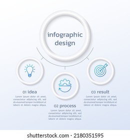 3 pasos rodean el diseño infográfico con iconos de negocios. 3d diagrama, proceso, plantilla de presentación. Elementos gráficos de información modernos. Ilustración vectorial.