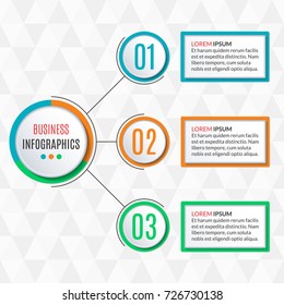 3 steps circle infographics template. Business process background with 3 options, levels. Data visualization, presentation, diagram, workflow layout, flow chart, web elements. Vector illustration.