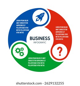 3 steps circle round arrows, cycle diagram inforgaphic, report or presentation vector template, business process illustration