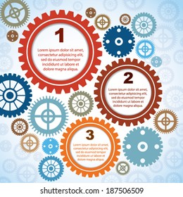 3 Steps - Colorful Infographic with Cogs - Vector Background.