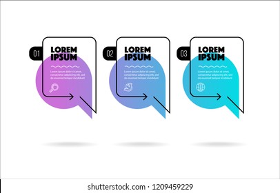 3 steps colourful banners for landing or presentations marketing