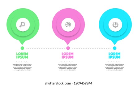 3 steps colourful banners for landing or presentations marketing