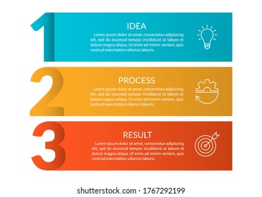 3 steps info graphic with business icons and copy space. Infographics template with outline numbers. Three parts or options for menu and  workflow layout design. Vector illustration.