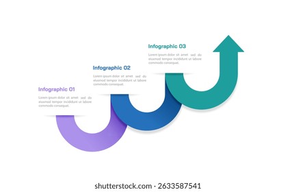 3 Steps Infographic Curved Arrow to Success Template. Business Presentation, Plan, Marketing and Strategy. Vector Illustration.