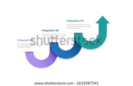 3 Steps Infographic Curved Arrow to Success Template. Business Presentation, Plan, Marketing and Strategy. Vector Illustration.