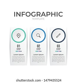3 Steps Infographic Element Template with icon, Vector . Use for workflow, list, options, timeline, banner, brochure, presentation slide, etc.