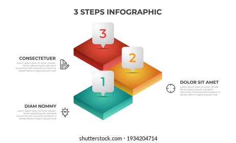 plantilla de elementos infográficos de 3 pasos con 3 pila de escaleras, vector de diseño para presentación, diagrama, gráfico, etc