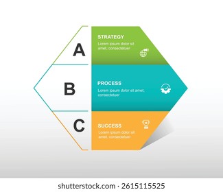 3 steps infographic template with hexagon shape. Business information template simple and modern with icons.