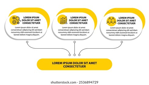 3 etapas infográfico modelo com 3 opções. Fluxograma que pode ser usado para apresentação, visualização e relatório de negócios. Ilustração vetorial dos elementos infográficos da linha do tempo.