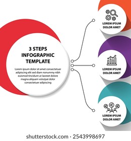 3 etapas infográfico modelo com 3 opções. Fluxograma que pode ser usado para apresentação, visualização e relatório de negócios. Ilustração vetorial dos elementos infográficos da linha do tempo.