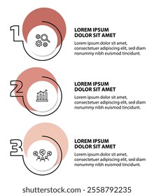 3 steps infographic template with 3 options. Flowchart that can be used for business report, data visualization and presentation. Timeline infographic elements vector illustration.