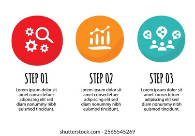 3 steps infographic template with 3 options. Flowchart that can be used for business report, data visualization and presentation. Timeline infographic elements vector illustration.