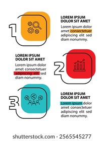 3 steps infographic template with 3 options. Flowchart that can be used for business report, data visualization and presentation. Timeline infographic elements vector illustration.