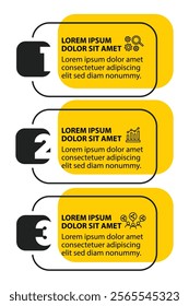 3 steps infographic template with 3 options. Flowchart that can be used for business report, data visualization and presentation. Timeline infographic elements vector illustration.