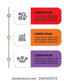 3 steps infographic template with 3 options. Flowchart that can be used for business report, data visualization and presentation. Timeline infographic elements vector illustration.