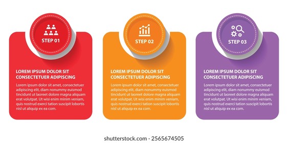 3 steps infographic template with 3 options. Flowchart that can be used for business report, data visualization and presentation. Timeline infographic elements vector illustration.