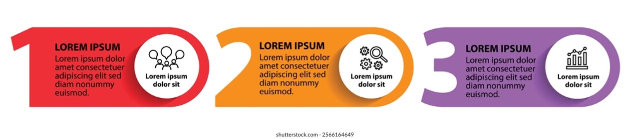 3 steps infographic template with 3 options. Flowchart that can be used for business report, data visualization and presentation. Timeline infographic elements vector illustration.