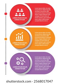 3 steps infographic template with 3 options. Flowchart that can be used for business report, data visualization and presentation. Timeline infographic elements vector illustration.
