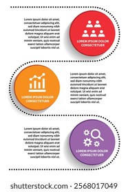 3 steps infographic template with 3 options. Flowchart that can be used for business report, data visualization and presentation. Timeline infographic elements vector illustration.