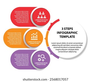 3 steps infographic template with 3 options. Flowchart that can be used for business report, data visualization and presentation. Timeline infographic elements vector illustration.