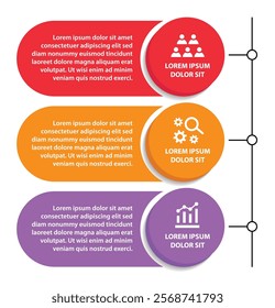 3 steps infographic template with 3 options. Flowchart that can be used for business report, data visualization and presentation. Timeline infographic elements vector illustration.