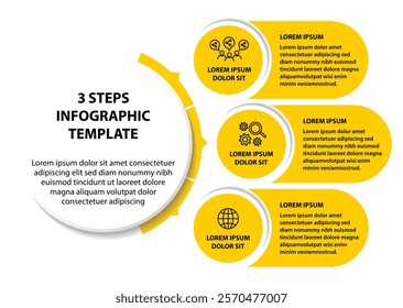 3 steps infographic template with 3 options. Flowchart that can be used for business report, data visualization and presentation. Timeline infographic elements vector illustration.