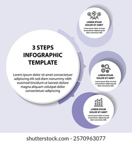 3 steps infographic template with 3 options. Flowchart that can be used for business report, data visualization and presentation. Timeline infographic elements vector illustration.
