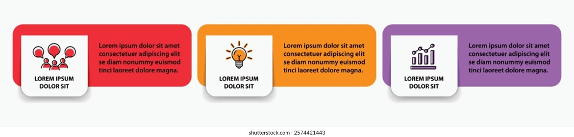 3 steps infographic template with 3 options. Flowchart that can be used for business report, data visualization and presentation. Timeline infographic elements vector illustration.