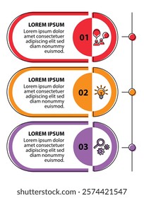 3 steps infographic template with 3 options. Flowchart that can be used for business report, data visualization and presentation. Timeline infographic elements vector illustration.