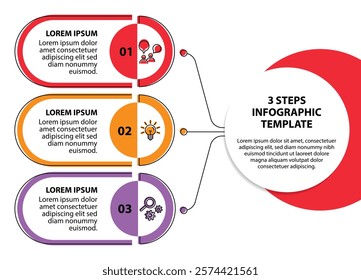 3 steps infographic template with 3 options. Flowchart that can be used for business report, data visualization and presentation. Timeline infographic elements vector illustration.