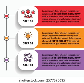 3 steps infographic template with 3 options. Flowchart that can be used for business report, data visualization and presentation. Timeline infographic elements vector illustration.