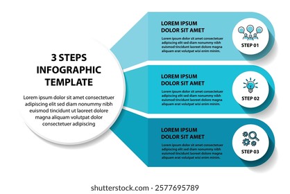 3 steps infographic template with 3 options. Flowchart that can be used for business report, data visualization and presentation. Timeline infographic elements vector illustration.