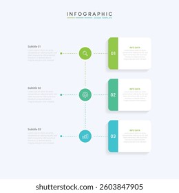 3 steps infographic template with 3 options. Flowchart that can be used for business report, data visualization and presentation. Timeline infographic elements vector illustration